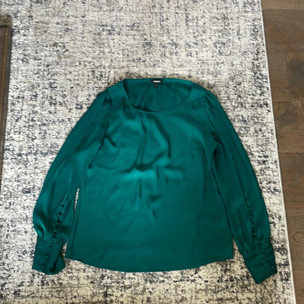 Green oversized and flowy Exspress Shirt in size small.